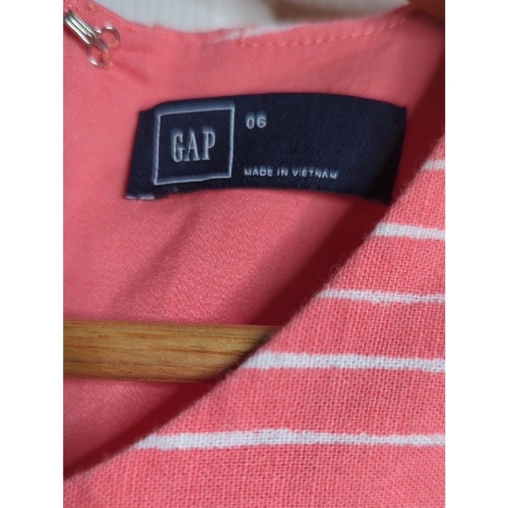 Gap Coral White Striped Linen Blend A-Line Dress Women's 6 Dress With Pockets - Picture 2 of 8